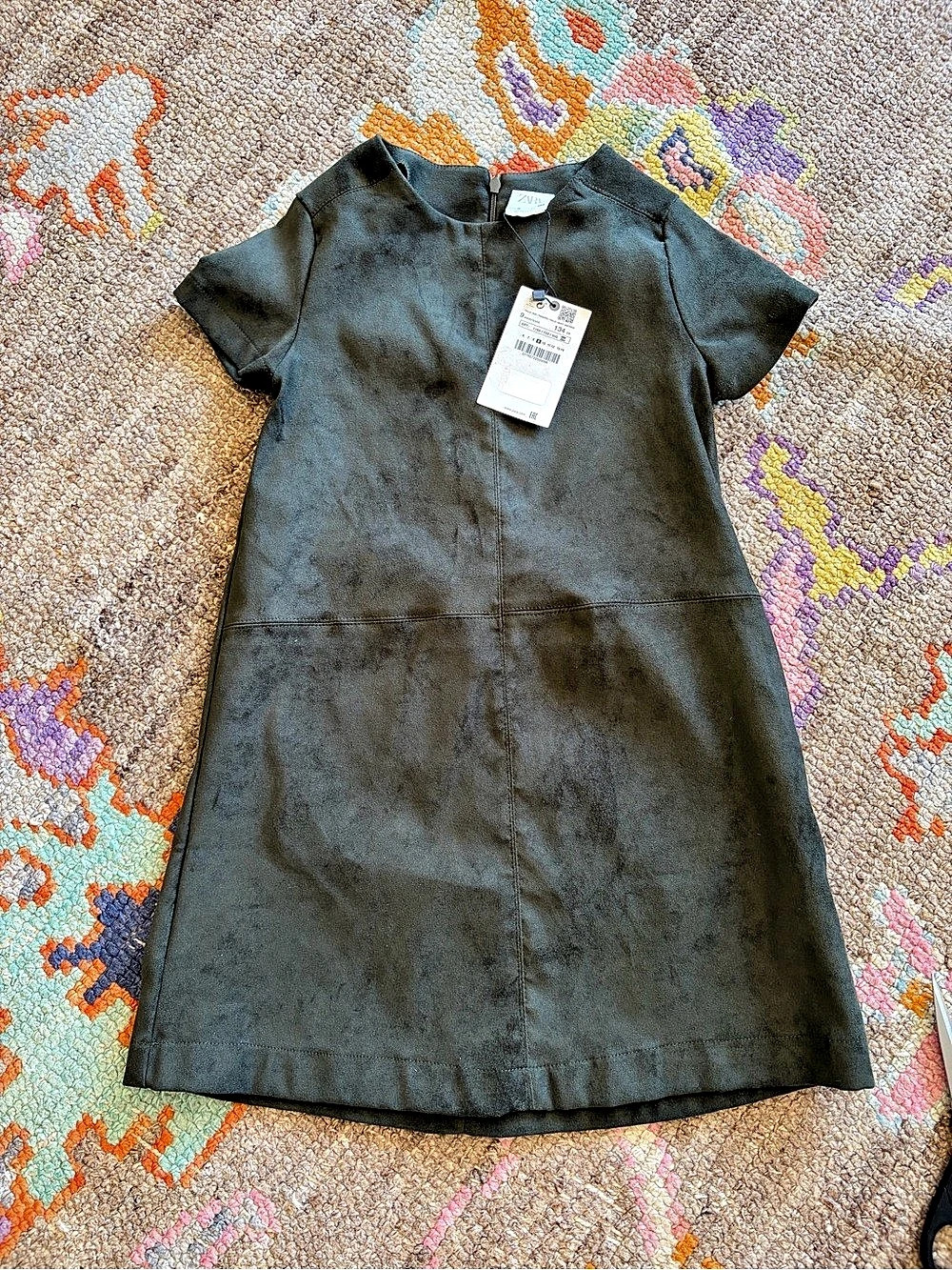 Zara Girls Short Sleeve Dress Hunter Green Suede Size 9 NWT